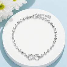 1pc S925 Sterling Silver All-Match Bracelet, Multiple Colorful Zirconia Tennis Chain And Bead Chain Styles, Compatible With DIY Beaded Pendants, Minimalist Luxury Style, Includes Extension Chain For Adjustable Size, Comes With Gift Box, Versatile Handmade Jewelry All-Match Silver Chain Accessory - Multicolor - View 6