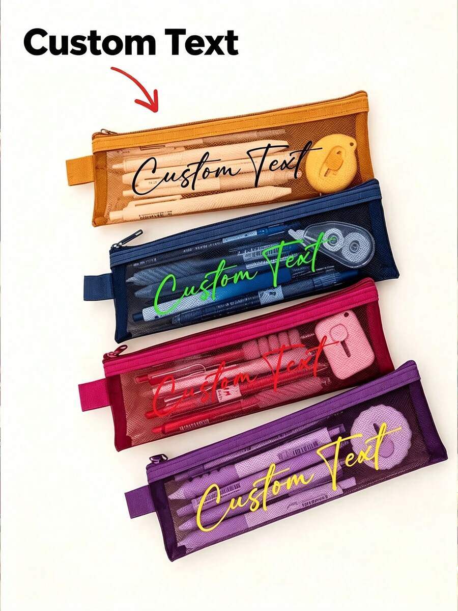 Tempat Pensil Nama yang Dipersonalisasi, Tas Penyimpanan Jaring Nilon Bernapas Mini Portabel yang Dapat Disesuaikan, Tempat Pensil Transparan untuk Musim Kembali ke Sekolah bagi Guru dan Siswa, Tersedia Berbagai Warna, Hadiah Kembali ke Sekolah - MultiWarna - View 1