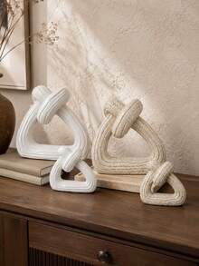 現代抽象結繩三角形裝飾雕塑，條紋紋理結飾，極簡桌面幾何雕像，適用客廳玄關玄關櫃家居裝飾 - 打結三角 - 查看 5