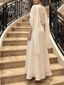 Women's Elegant Evening Shawl Gown, Formal Ball Party Long Dress Wedding Fall - Apricot - View 5