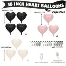 Pink, Black & Cream Heart Foil Balloon Set, Coquette-Style Bow Accent Party Balloons, For Celebrations & Events, 12 Pack - View 5