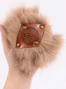 1 Pair Viking Style Faux Fur Wrist Cuffs With Celtic Knot, Medieval PU Leather Bracers, Suitable For Renaissance Fair, Halloween Cosplay - Hand Decorations - View 7