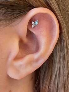 1pc 925 Sterling Silver Heart Flat Back Stud Earring, Press-In Screwless Flat Back Earring, Tragedy Earring, Flat Back Earring, Spiral Earring, Cartilage Earring - Silver - View 8