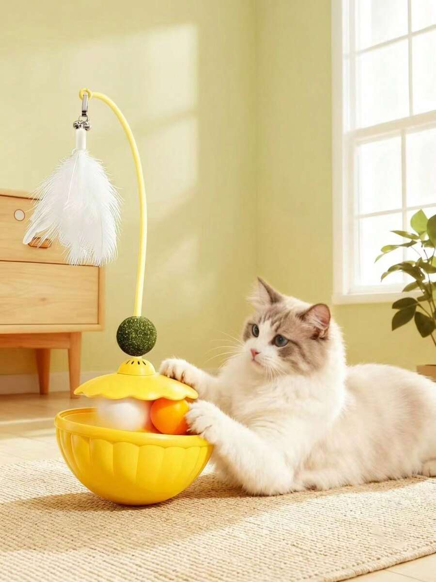 3-In-1 Rolling Ball Cat Toy With Feather Teaser, Bell, Catnip Ball And Rolling Ball, Self-Entertainment Toy, Durable Chew Toy For Kittens And Adult Cats - View 1