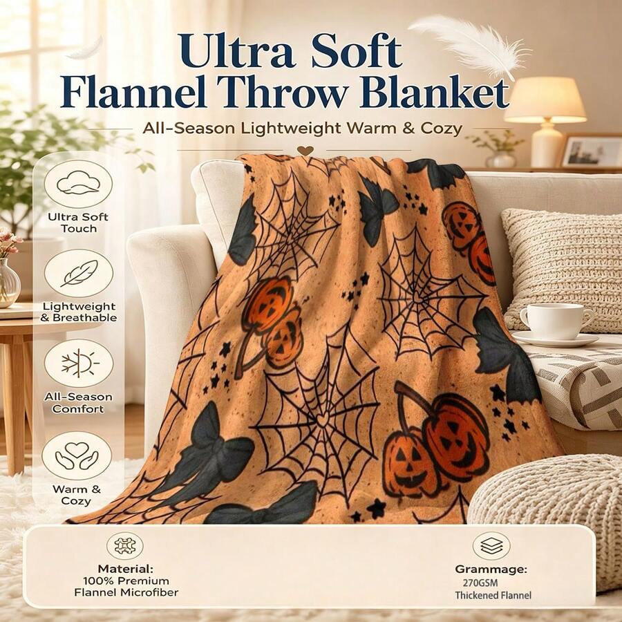 Autumn Harvest Throw Blanket, Watercolor Pumpkin Sunflower Maple Leaf Wheat Berry Pattern Flannel Blanket, Super Soft Lightweight Decorative Plush Blanket, Suitable For Sofa, Armchair And Bed, Thanksgiving And All Year Round, Create Cozy Home Atmosphere - Multicolor - View 1