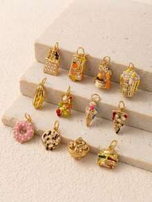 1pc Picnic Snack Pendant Charm, K-Style, 14K Gold Plated Copper Material, Suitable For Daily DIY Handmade, Decorative Earring Embellishment, Factory Semi-Finished Product Production And Other Scenarios - Multicolor - View 6
