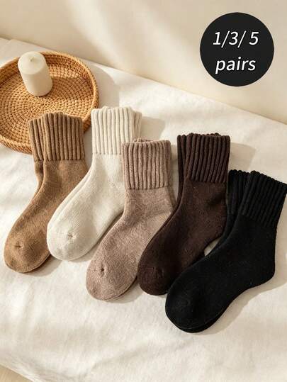 1/3/5 Pairs Thick Mid-Calf Socks, Unisex Autumn/Winter Daily Wear, Casual Warm Socks, Sports Socks, Antibacterial & Moisture-Wicking, Warm Socks Gift For Mother And Girlfriend