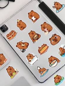 50Pcs Cute Capybara Food Theme Stickers, PET Waterproof Cartoon Capybara Eating Snacks Decals, Aesthetic DIY Stickers For Journal, Water Bottle, Laptop, Phone Case, Luggage, Notebook Decor For Kids Teens - Brown - View 4