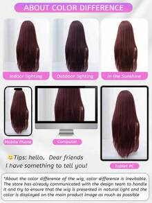alicegarden 30 Inch Front Lace Wig, Natural Straight Hair, Stunning Burgundy Red, Middle Part Design, Suitable For Women's Daily Wear, Party, Cosplay, Natural And Durable Wig Gift, Halloween - Burgundy - View 10