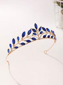 1pc Bridal Wedding Crown Headpiece Crystal Rhinestone Embellished Hair Hoop New Style Tiara - 44026 Royal Blue - View 8