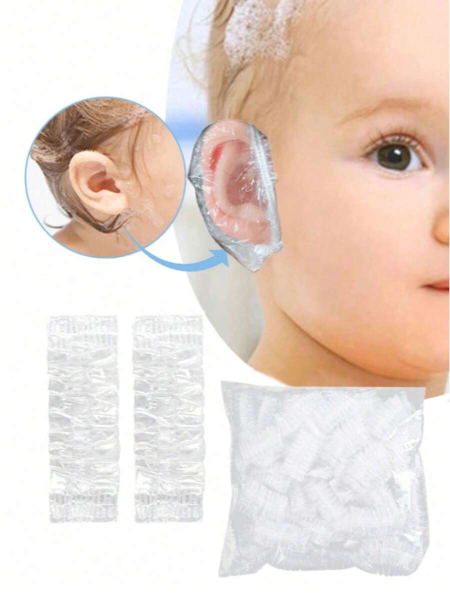 100PCS 10cm/3.9in Baby Transparent Disposable Ear Covers, Elastic Transparent Shower Water Ear Covers, Newborn Essentials, Bathing, Baby Bath, Swimming Ear Covers, Suitable For Children And Adolescents - Multi-color 6 - View 1