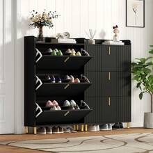 Shoe Cabinet Black - 2 Pack Shoe Storage Cabinets - 黑色 - 查看 1