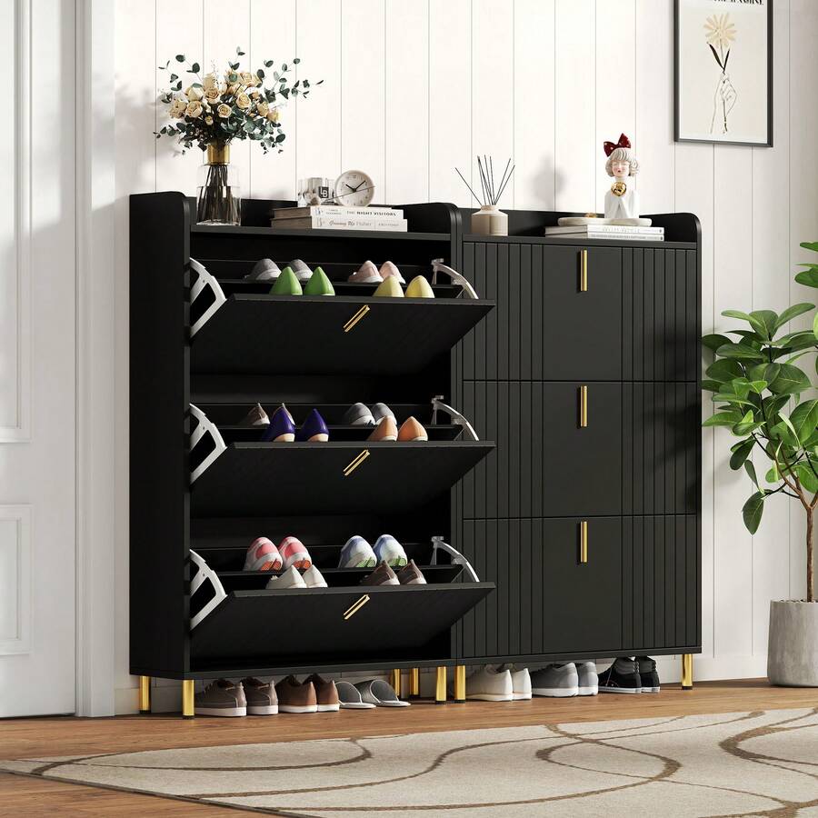 Shoe Cabinet Black - 2 Pack Shoe Storage Cabinets - 黑色 - 查看 1