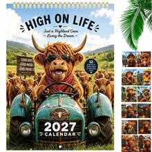 2027 Full Year 12-Month Wall Calendar, Cute Pet Lover Home Decor And Time Planning Accessory, Perfect Multi-Holiday Gift For Thanksgiving, Halloween, Christmas And All Holiday Gatherings - Five Bulls 2027 - View 1