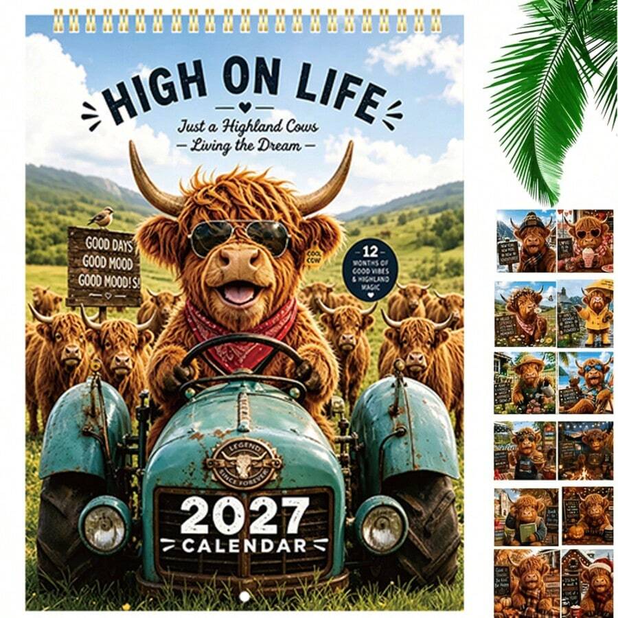 2027 Full Year 12-Month Wall Calendar, Cute Pet Lover Home Decor And Time Planning Accessory, Perfect Multi-Holiday Gift For Thanksgiving, Halloween, Christmas And All Holiday Gatherings - Five Bulls 2027 - View 1
