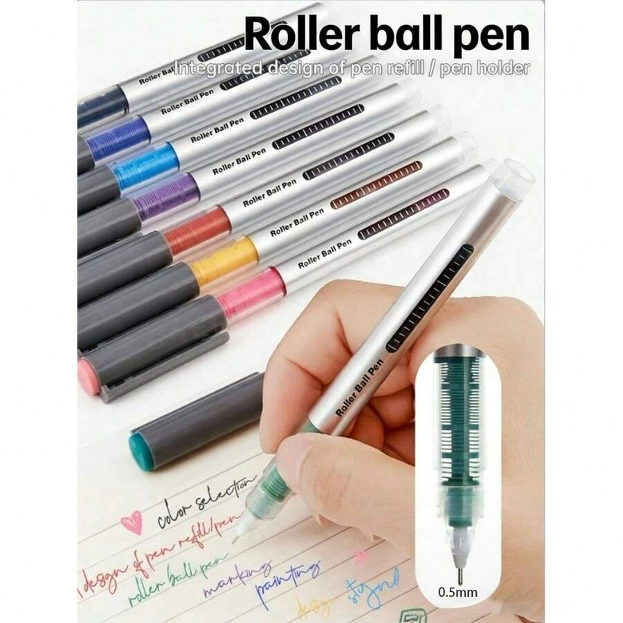 8-Color Liquid Gel Pens, Syringe-Shaped Neutral Pens, Water-Based Drawing Pens, Multi-Color Notebook Pens. 0.5mm Nib Diameter, Large Capacity, Quick-Drying, Suitable For Office And Student Use. - Direct-liquid Colored Gel Pen - View 1