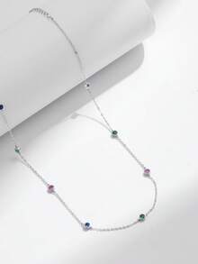 SYMFNY 1pc 925 Sterling Silver Fashion Unique Colorful Round Cubic Zirconia Necklace - Silver - View 2
