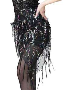 1pc Belly Dance Waist Chain, Practice Outfit Waist Scarf, Tassel Sequin Triangle Scarf, Versatile Waist Belt For Dance Beginners - Ten-line Towel - View 16