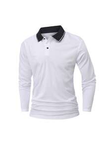 Men's Spring/Autumn Polo Shirt, Business Casual Fashion Gentleman Style, Long Sleeve With Collar - White - View 2