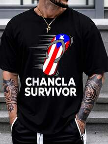 100% Cotton Chancla Survivor Puerto Rican Puerto Rico Funny Spanish Joke T-Shirt Women's Men Graphic Tee - 黑色4 - 查看 1