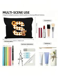 Cute Highland Cow Sunflower Letter Print Multifunctional Cosmetic Bag, Reusable, Storage Bag, Featuring Patterned Print Design, Lightweight Cosmetic And Toiletry Storage Bag, Medical Tool Kit, Zippered Makeup Bag, Lightweight Coin Purse, Toiletry Bag, Storage Bag, Travel Accessory, Shopping Essential - Multicolor - View 9