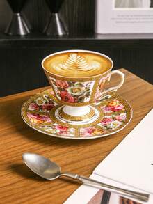 1pc Set Premium Coffee Cup And Saucer, Ceramic Material, Pink Cup And Saucer, Coffee Utensils, Suitable For Home, Office, Cafe Use - Multicolor - View 4