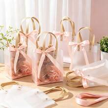 10pcs Pink Ribbon Frosted Gift Bags, Matte Transparent Gift Packaging ...