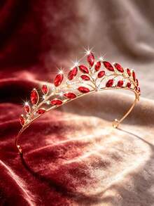 1pc Bridal Wedding Crown Headpiece, Crystal Rhinestone Embellished Hair Hoop, New Style Tiara Hair Accessory - 44026 Red - View 3