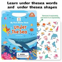 Underwater World DIY Jelly Sticker Book, Children's Removable & Reusable No-Residue Marine Creature Sticker Scene Matching Quiet Book - Baby Blue - View 6