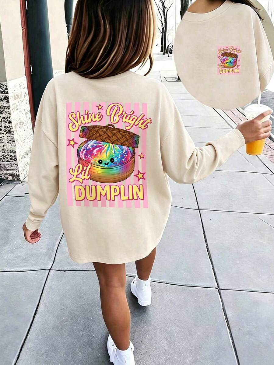 1pc Girls Casual Round Neck Long Sleeve T-Shirt Top - Apricot - View 1