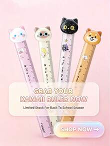 Penggaris Multifungsi 15cm Kepala Kucing & Anjing 3D + Skala Bergelombang, Desain Aman dengan Sudut Bulat, Tersedia 4 Gaya (Acak) 1/2/4/8 buah, Cocok untuk Menggambar dan Menulis Jurnal bagi Siswa - Set - View 3
