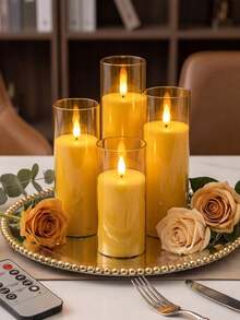 2/3/5pcs Flameless Candles With Timer And Remote Control, LED Smokeless Odorless Battery Powered, Suitable For Birthday, Wedding, Christmas, Halloween, Valentine's Day, Party And Other Occasions - Gold - View 6