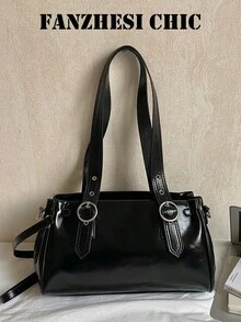 鉚釘裝飾女款腋下包，可拆卸肩帶、拉鍊開合，酷感獨特小眾設計，適合日常出門、約會、通勤及休閒斜跨佩戴 - 黑色 - 查看 5