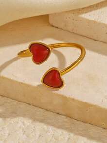 1pc/3pcs Stainless Steel 18K Gold Plated Minimalist Elegant Symmetrical Heart-Shaped Ring Set, Suitable For Women's Daily And Holiday Wear - Multicolor - View 5