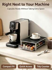 Countertop Coffee Capsule Storage Organizer, 2 Styles Available, Rectangle Rust‑Proof Iron Coffee Storage Rack With Pull‑Out Coffee Capsule Storage Drawer, Kitchen Countertop Organizer For Coffee Capsules Storage And Coffee Machine Display - Black - View 5