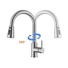 Klassischer Küchenwasserhahn mit ausziehbarem Brausekopf: Einteilig, Warm- und Kaltwasser, 360 Grad schwenkbar, verchromt, Keramikventil, Einloch-Installation, wassersparend, inklusive Installationszubehör und ausgestattet mit G1/2-Zulaufrohr - Silber - Übersicht 4