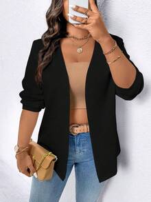 Women's Plus Size Solid Color Casual Business Commute Long Sleeve Cardigan - Black - View 5