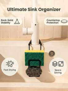 Expandable Iron Sink Storage Rack, No-Drill Sink Sponge Holder, Multi-Functional Kitchen Storage Bag, Can Store Brushes, Soap, Cloths, Sponges And Towels, Suitable For Bathroom, Kitchen, Home, Bathroom Decor, Dorm Essentials, College Travel Essentials - Multicolor - View 4