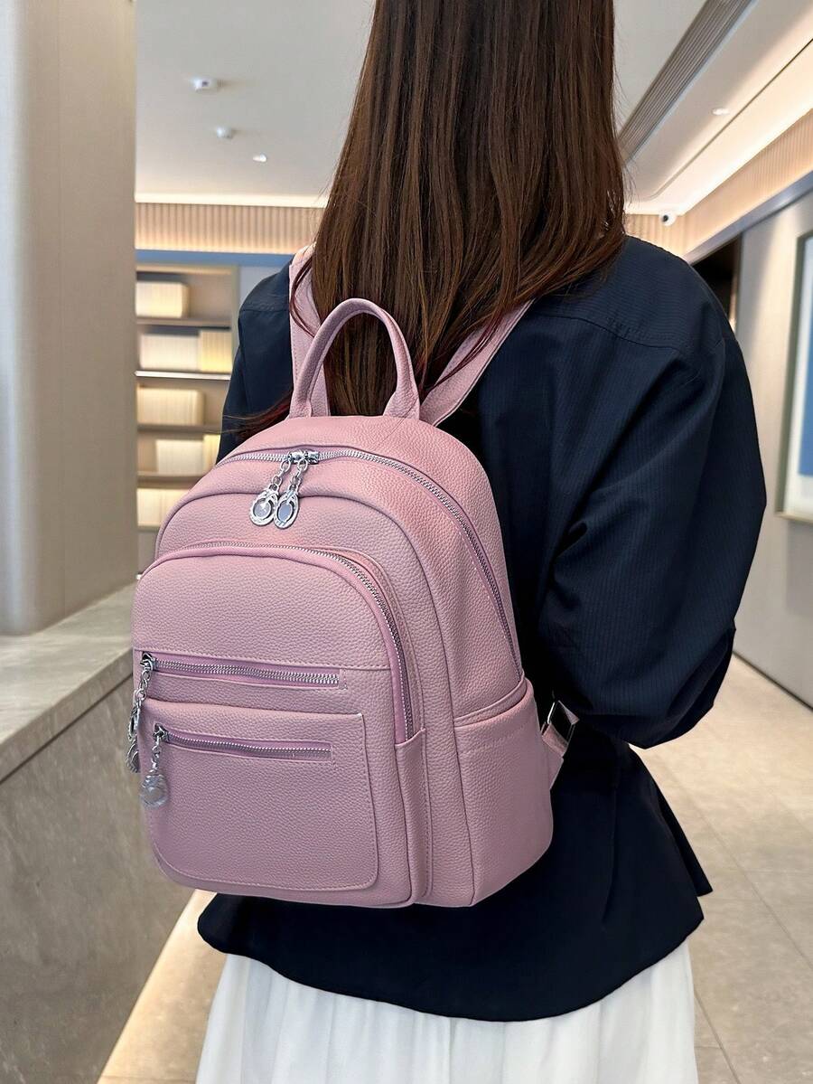 1pc Women's Campus Style Large Capacity Multi-Pocket PU Faux Leather Backpack, New Minimalist Versatile Shoulder Bag For Shopping