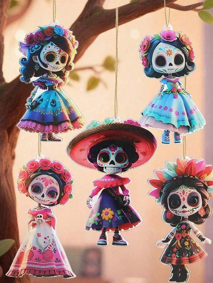 Acrylic Skull Pendant, Suitable For Day Of The Dead, Halloween, Carnival, Christmas Party Decorations, Home And Window Decorations, Office Decorations, Classroom Decorations, With Gold Wire, Suitable For Homes And Schools For Halloween. - One Size - View 1