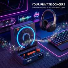 LOKMAT Portable CD Player, Bluetooth 5.3, Home CD Player, With HiFi Speakers, Rechargeable 5200mAh Battery, Micro SD/AUX Interface, Desktop CD Player, 6 Light Modes. - View 5