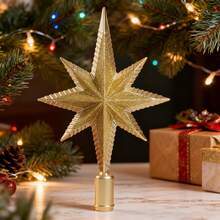 1pc 3D Octagonal Christmas Tree Topper Star, Shiny Gold/Silver Finish, Holiday Party, Home, Room, Office, Theme Party, Seasonal Scene Decoration, Durable Plastic, Lightweight And Easy To Hang, Indoor And Outdoor Use - A - View 1