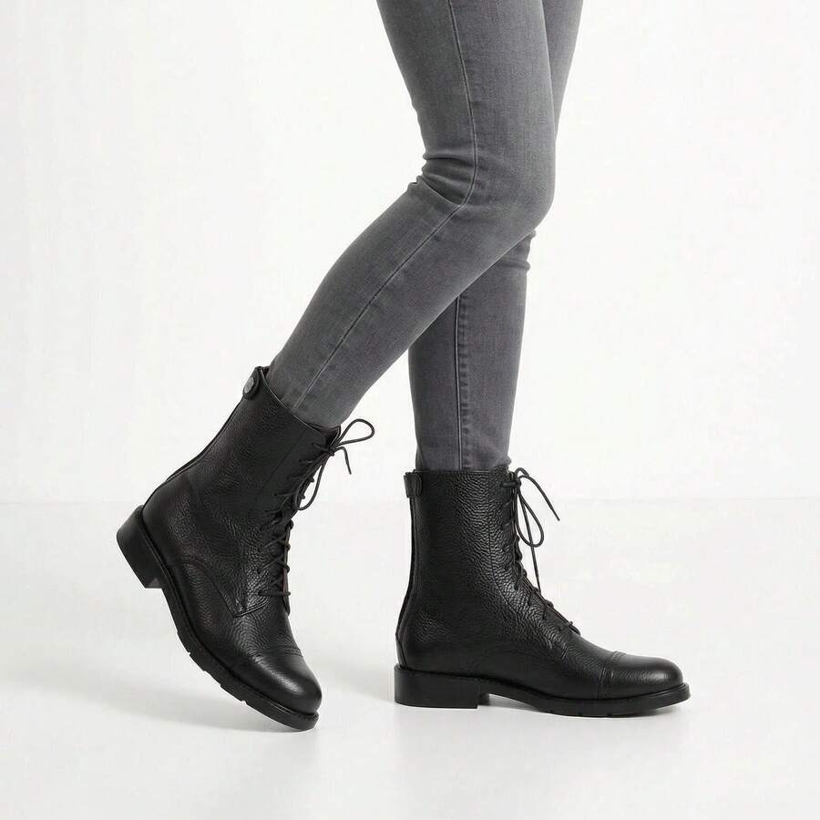 Women's Equestrian Boots Soft Material Riding Boots High Quality Lace-Up Shoes Women's Back Zipper Boots PU Outdoor Boots - Black - View 1