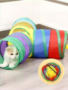 1pc Rainbow Foldable Cat Tunnel, Collapsible Pet Crinkle Tube, Interactive Game Toy For Kittens, Puppies, Rabbits, Ferrets, Indoor Exercise Hiding Training Play House With Handle - Multicolor - View 4
