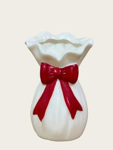 1pc White Vase, Elegant Bow Design, Creative Home Decor Vase, Modern Tabletop Centerpiece, Soft Color Ribbon Detail, Living Room Bedroom Bathroom Shelf Decoration, Desktop Ornament, Housewarming Gift Idea - 1PC - View 9