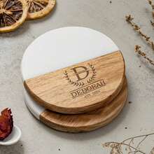 Customized Engraved Marble Pattern Wooden Coasters Set, Personalized Gift Coasters, Housewarming Gift, Wedding Gift, Anniversary Gift, Durable, Decorative, Reusable, Multi-Functional, Stylish, High Quality, Customizable, Personalized, Unique, Ideal Gift For Him, Ideal Gift For Her - Multicolor - View 9