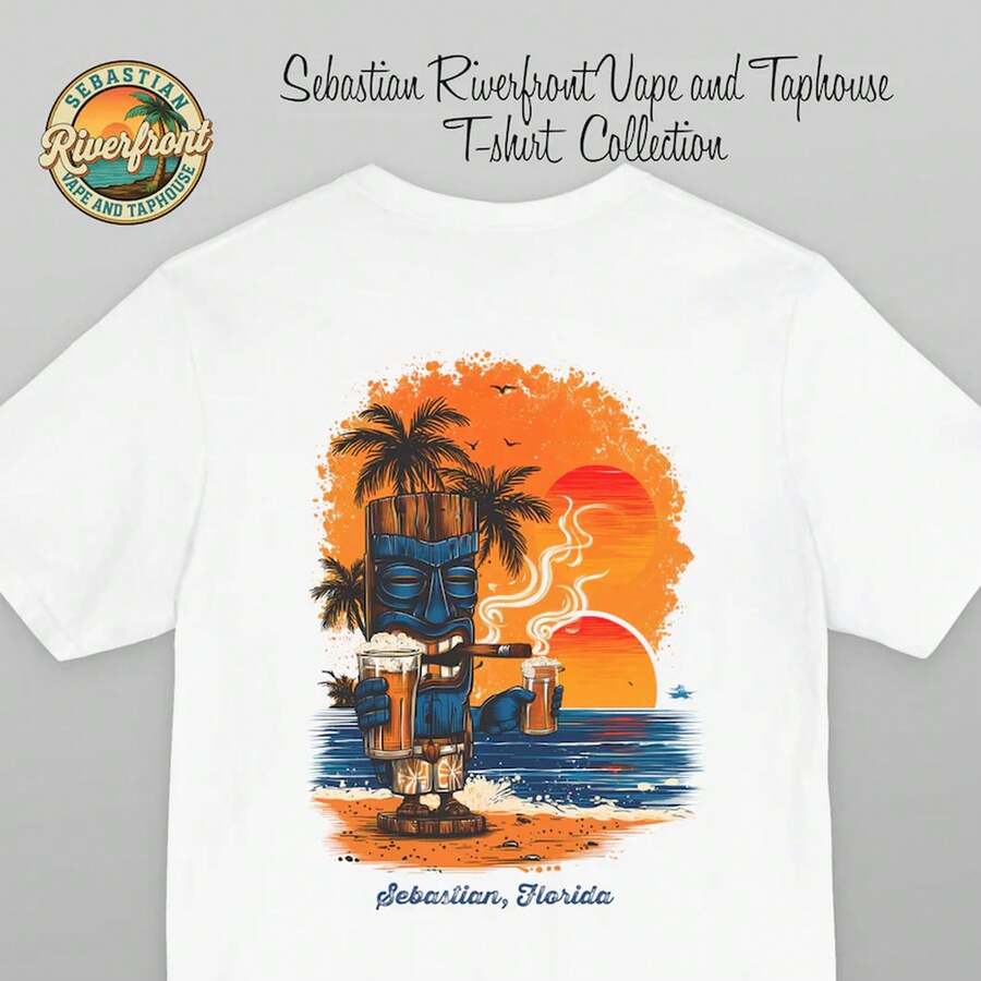 Tiki Tom Cigar And Beer - Sebastian Riverfront Vape And Taphouse T-SHIRT - 白色 - 查看 1
