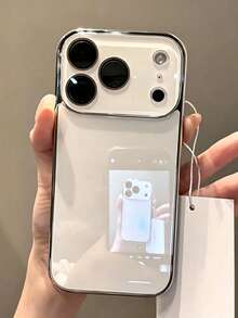 Luxury Electroplated Glossy Phone Case Compatible With Iphone 17 Pro Max 16 15 14 13 12 11 Pro Max, Minimalist Solid Color Textured Lens Protection Shockproof Cushion Hard Shell Back Cover - White - View 1
