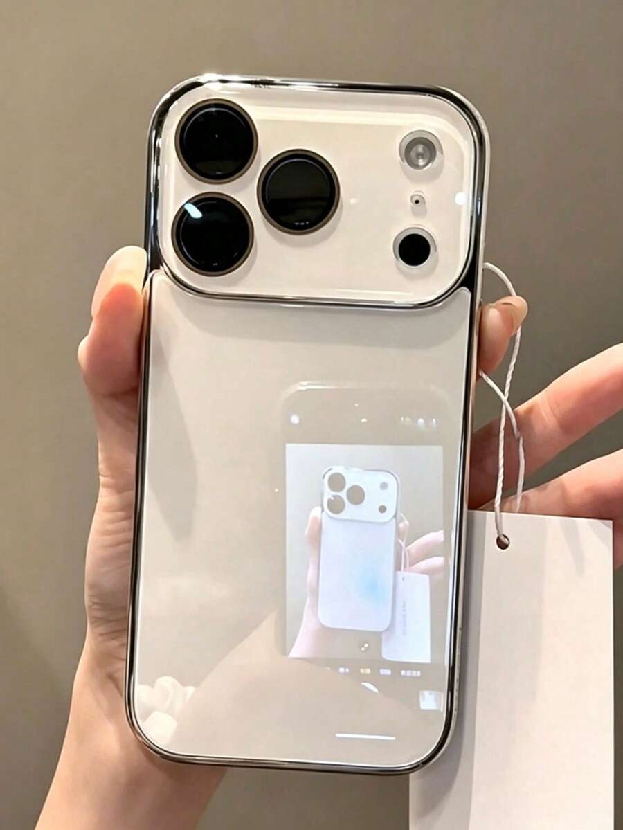Luxury Electroplated Glossy Phone Case Compatible With Iphone 17 Pro Max 16 15 14 13 12 11 Pro Max, Minimalist Solid Color Textured Lens Protection Shockproof Cushion Hard Shell Back Cover - White - View 1