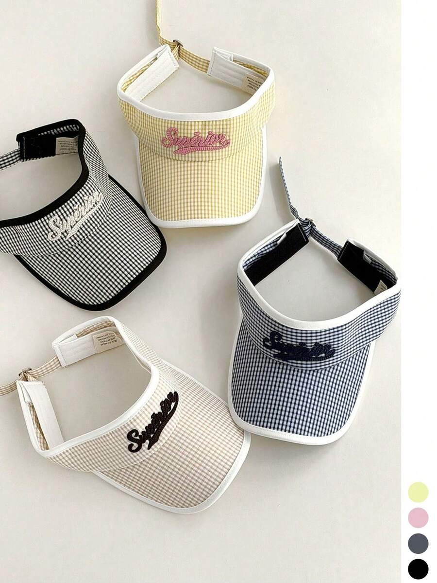 Sombrero de sol a cuadros con protección UV para el verano, diseño bordado, gorra de béisbol con parte superior de malla transpirable ajustable, adecuada para actividades casuales al aire libre